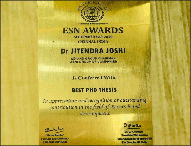 ESN Publications, ESN Awards, Best PhD Thesis, Dr Jitendra Joshi, Single Window Transport Solution